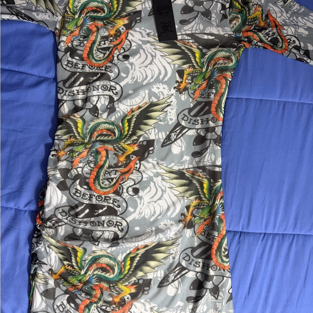 Ed Hardy Multicolor Tattoo-Print Crewneck Top - Picture 9 of 10